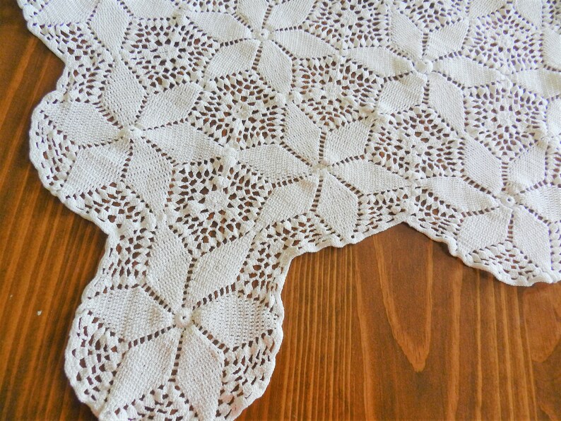 Cottage Decor White Crochet Lace Tablecloth Handmade, White Tablecloth Crochet Tablecloth