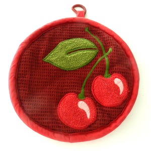 Red Cherry Potholder, Trivet, Hot Pad, 1950-60s