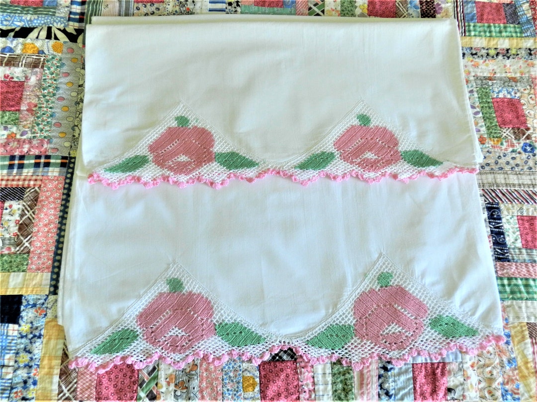 NOS Pink Crochet Trim Pillowcases Pink Handmade Vintage Etsy