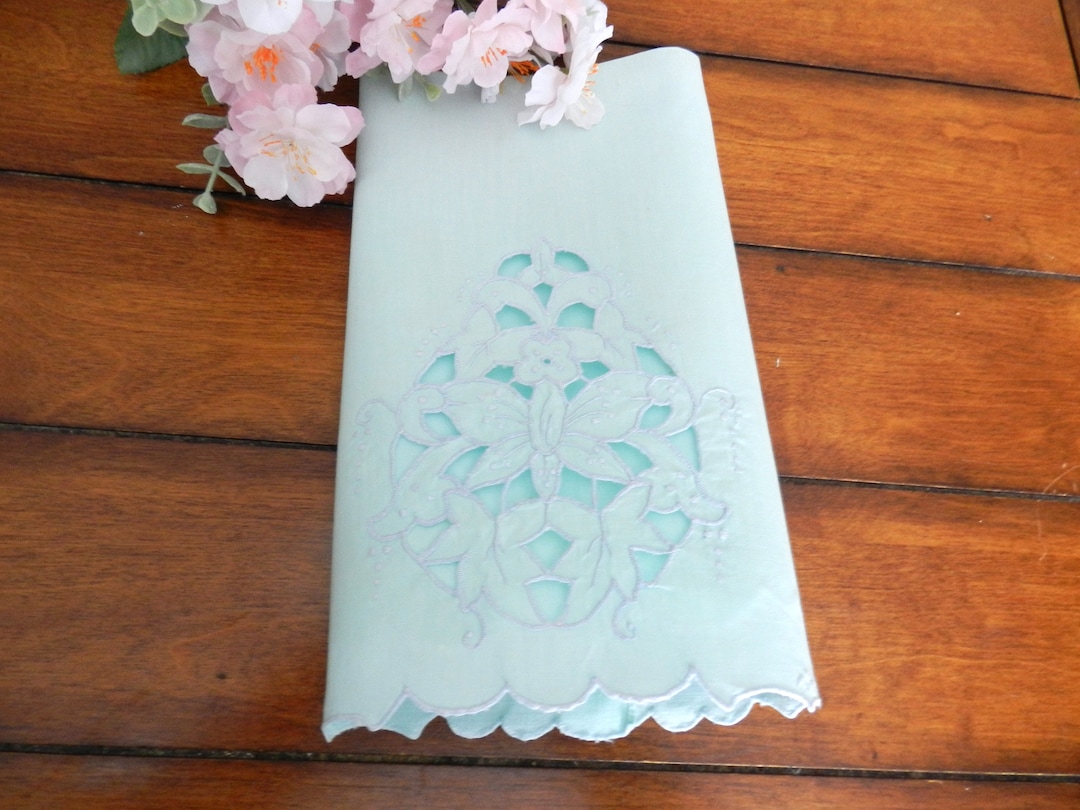 NOS Mint Green Guest Towels, Tea Towels, Hand Towels Butterfly Towel