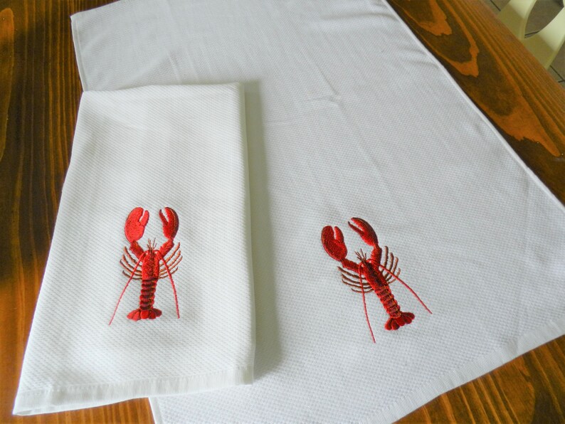 NEW Red Lobster Towels White Terry Dish Towels Lobster Etsy