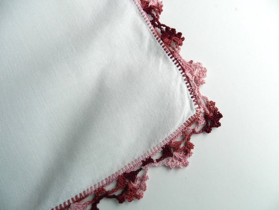 Mauve Purple Handkerchief, Crochet Trim, - image 3