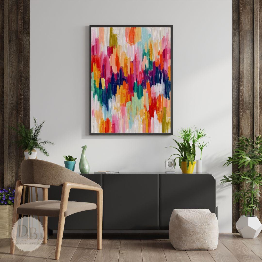 Vibrant Rainbow Abstract - Digital Wall Art, Colorful Modern ...