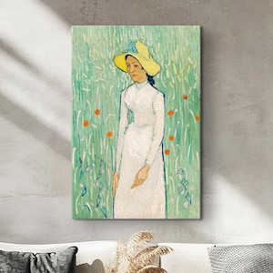 Van Gogh Girl in White Poster: Flower Field Art