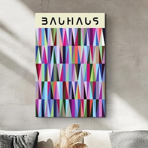 Póster de exposición colorido de Bauhaus, lienzo colorido lineal, póster abstracto geométrico, arte mural moderno de mediados de siglo, póster de carta de colores