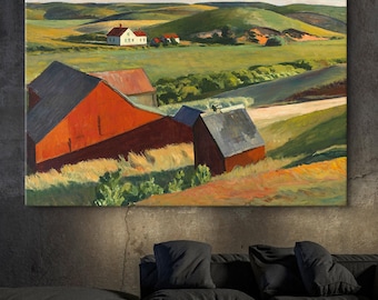 Canvasafdruk Edward Hopper: Cobbs Barns and Distant Houses expressionisme kunst