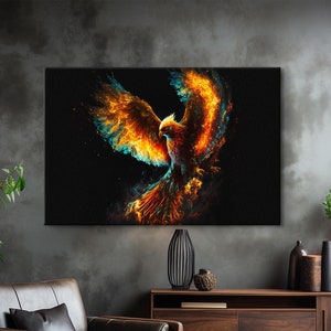 Phoenix Print, High Quality Colorful Phoenix Canvas, Phoenix Bird Glass Art, Mythical Wall Decor, Phoenix Bird, Simurgh Bird Print Art