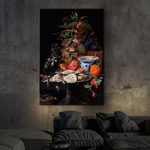 Póster de frutas y ostras de Abraham Mignon, decoración de pared de cocina vintage, decoración de pared de vidrio vintage para cocina, decoración de pared de restaurante, arte de hotel