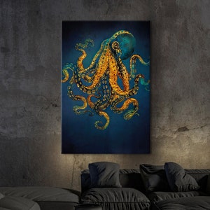 Gold Octopus Canvas Print: Whimsical Sea Creature Wall Art