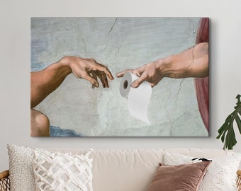Funny Bathroom Poster: Toilet Paper Michelangelo Art Print