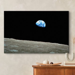 Earthrise Apollo 8 NASA Leinwanddruck, Erde von der Mondoberfläche von der Apollo 8 Mission Poster, Wissenschaftsposter, Apolla Leinwanddruck