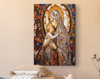 Virgin Mary and Baby Jesus Print: Catholic Sacred Wall Decor