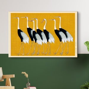 Póster de grullas Ogata Korin, impresión de ilustración japonesa, arte de aves japonesas vintage, decoración de pared de grulla amarilla, decoración de habitación para amantes de los animales
