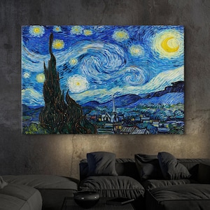 Póster de La noche estrellada de Vincent van Gogh, reproducción de Vincent van Gogh, lienzo de La noche estrellada, póster de exposición, arte en vidrio de Van Gogh