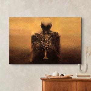 Impresión surrealista de Beksinski: Póster de trompetista esqueleto
