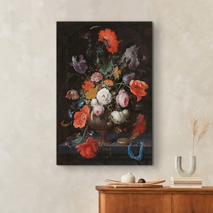 Póster de Abraham Mignon, estampado de flores, ramo familiar de flores de nacimiento, regalo de cumpleaños, decoración minimalista del hogar, estampado floral vintage, flores de otoño