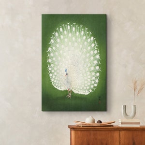 Ohara Koson Print: White Peacock Vintage Canvas Wall Art