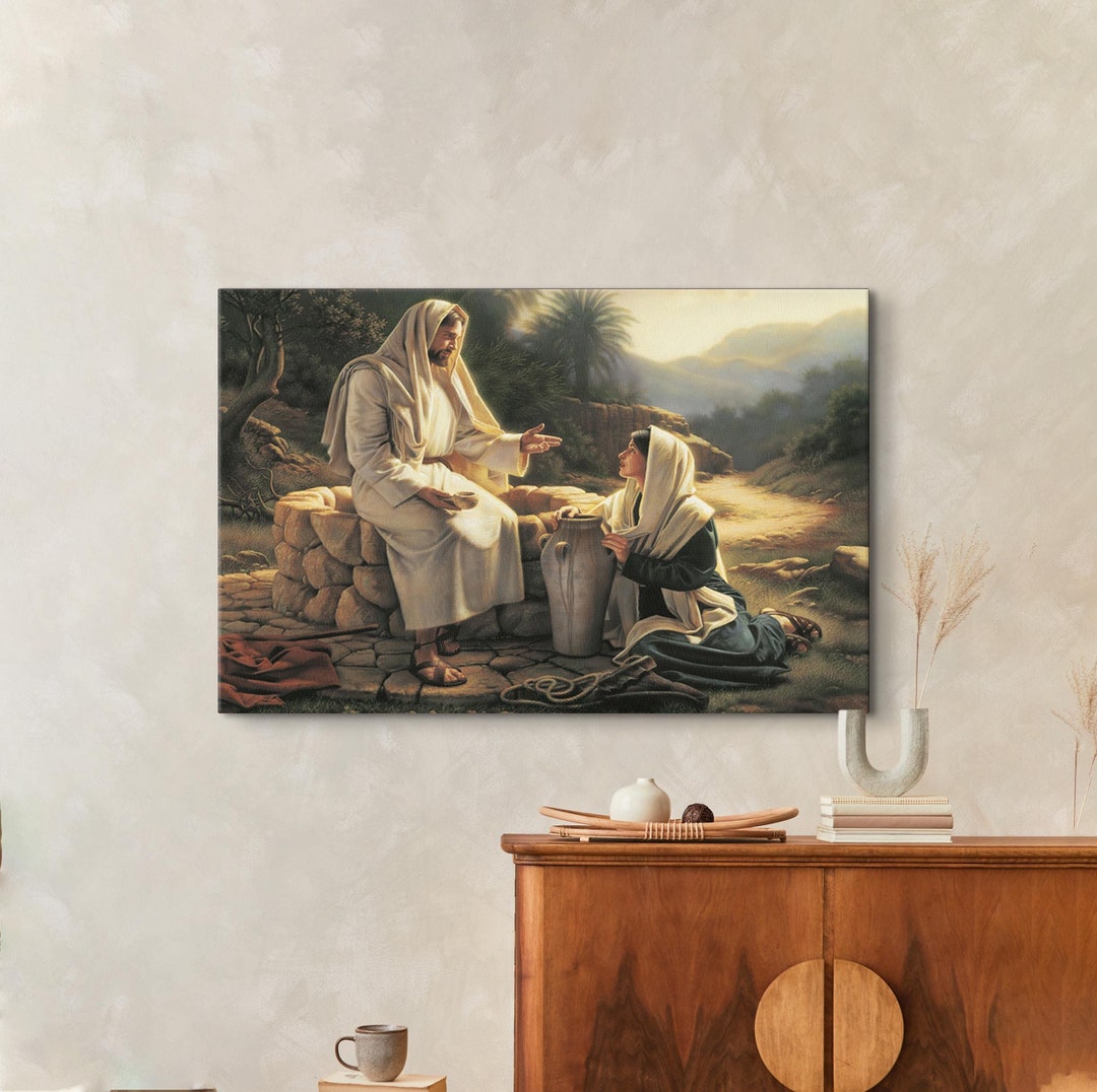 Jesus and Samaritan Woman Print: Framed Canvas or Tempered Glass - Etsy
