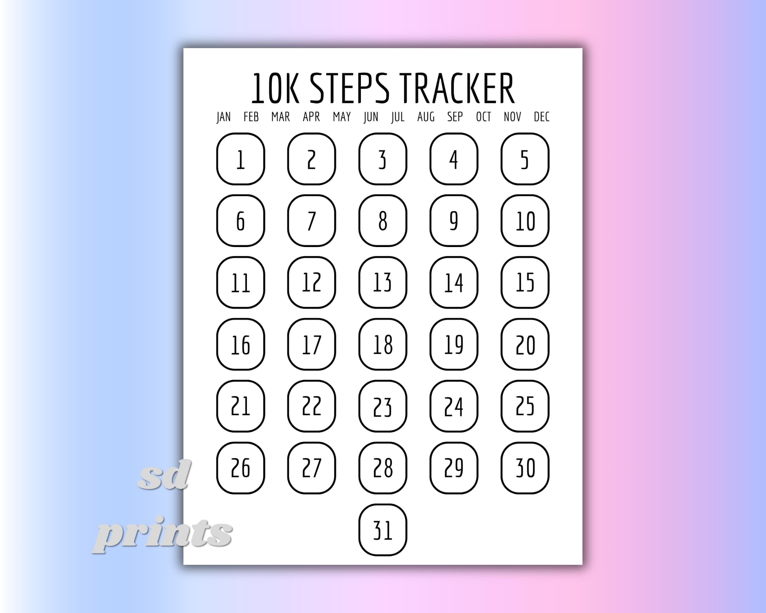 10K Steps Habit Tracker: Minimalist Printable Fitness Tracker (PDF ...