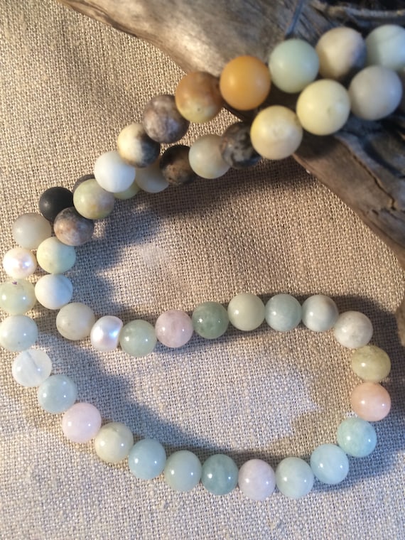 Morganite And Amazonite Mixed Matte And Gloss Bead Necklace Etsy