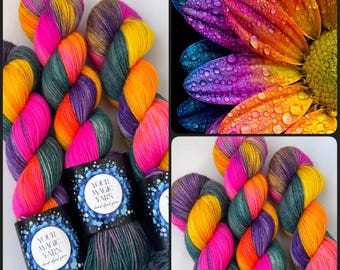 Vibrant Rainbow Hand Dyed Yarn, Merino Nylon Sock Yarn, Bright Variegated Fingering Weight 4 ply, Indie Dyed Wool for Socks Shawls Sweater