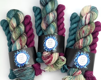 Handfärgat sockgarnset, 100g+2*20g, spräckligt sockgarn, 80/20 merinonylonblandning, fingertjockt indiegarn för stickning och virkning