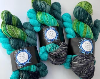 Set 100g och 2x20g, handfärgat, sockgarn, fingergarn för sockor, färgat garn, garn till sockor, merinoullgarn, mångfärgat sockgarn