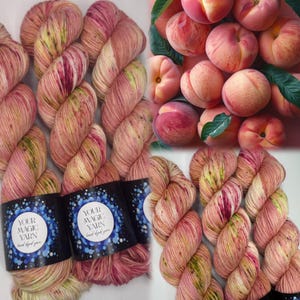 Peach Orchard Hand dyed Yarn, Super Soft Speckled Merino Nylon Blend, Pink Fingering Weight Wool for Knitting Romance Shawls Variegated Wool