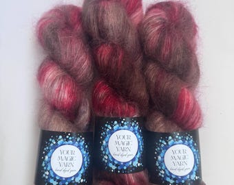 Hand Dyed Mohair Yarn Red Brown, Lace Weight Kid Mohair Poliamide Blend for Knitting & Crochet, Fluffy Luxury Yarn Skein 50g Syper Soft Yarn