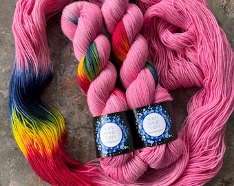 Assigned Pooling Yarn, Pink Rainbow Hand Dyed Yarn, Merino Nylon Sock Fingering Weight Yarn, Bright Pink Wool Skein for Knitting Crochet