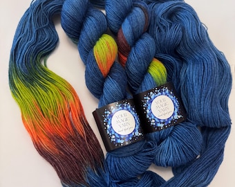 Assigned Pooling Yarn, Blue Rainbow Hand Dyed Yarn, Merino Nylon Sock Fingering Weight Yarn, Denim Indigo Wool Skein for Knitting Crochet