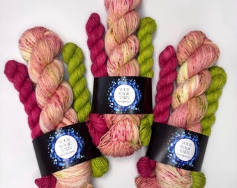 Peach Orchard Hand Dyed Sock Yarn Set, 100g Main Skein + 2x20g Mini Skeins, Fingering Weight Merino Nylon blend, Your Next Shawl or Sweater