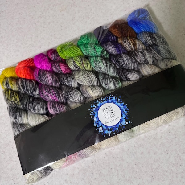 Lot de 9 laines, 9х20 g, laine à chaussettes, laine teinte à la main, laine à doigter, aran, laine pour chaussettes, laine mérinos, laine douce et lumineuse, cadeau pour tricoteuse