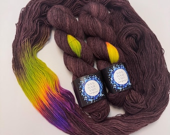 Assigned Pooling Yarn, Dark Chocolate Rainbow Hand Dyed Yarn, Merino Nylon Sock Fingering Weight Yarn, Brown Wool Skein for Knitting