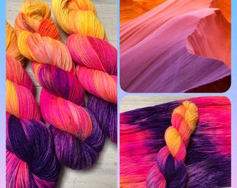 Neon Delight Hand-Hand Dyed Sock Yarn -Yellow & Pink - 100g skeins-Fingering Weight - Merino Blend - Gift for a knitter -Knitted socks