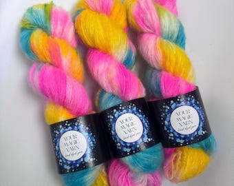 Hand dyed yarn baby alpaca, alpaca and merino, super soft yarn, gift for knitter, 50g skein, hand dyed paint yarn, yellow and pink alpaca