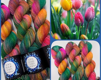 Colorful Yarn for Socks with Lurex, Hand Dyed Painted Yarn, 100g Skein, Merino nylon, Fingering Weight, gift for a knitter, knitted socks