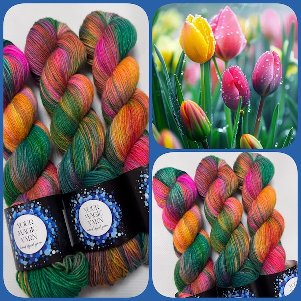 Colorful Yarn for Socks with Lurex, Hand Dyed Painted Yarn, 100g Skein, Merino nylon, Fingering Weight, gift for a knitter, knitted socks