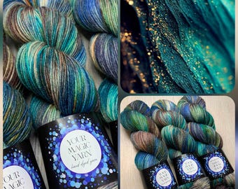 Blue Green Hand Dyed Yarn, Merino Nylon Sock Yarn 100g 400m, Indie Dyed Knitting and Crochet Yarn, Yarn for Shawls, Sweaters and Socks