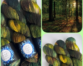 Hand Dyed Merino Nylon Yarn,  Forest Sunset, Sock Yarn 100g 400m, Fingering Weight Indie Dyed Yarn for Knitting & Crochet, Indie yarn