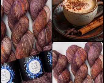 Hand Dyed Sock Yarn, Cinnamon Mocha Merino Nylon Sock Yarn, Fingering Weight Wool Yarn, Speckled Chocolate Brown Wool for Knitting Crochet