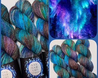Colorful Yarn for Socks with Lurex, Hand Dyed Painted Yarn, 100g Skein, Merino nylon, Fingering Weight, gift for a knitter, knitted socks
