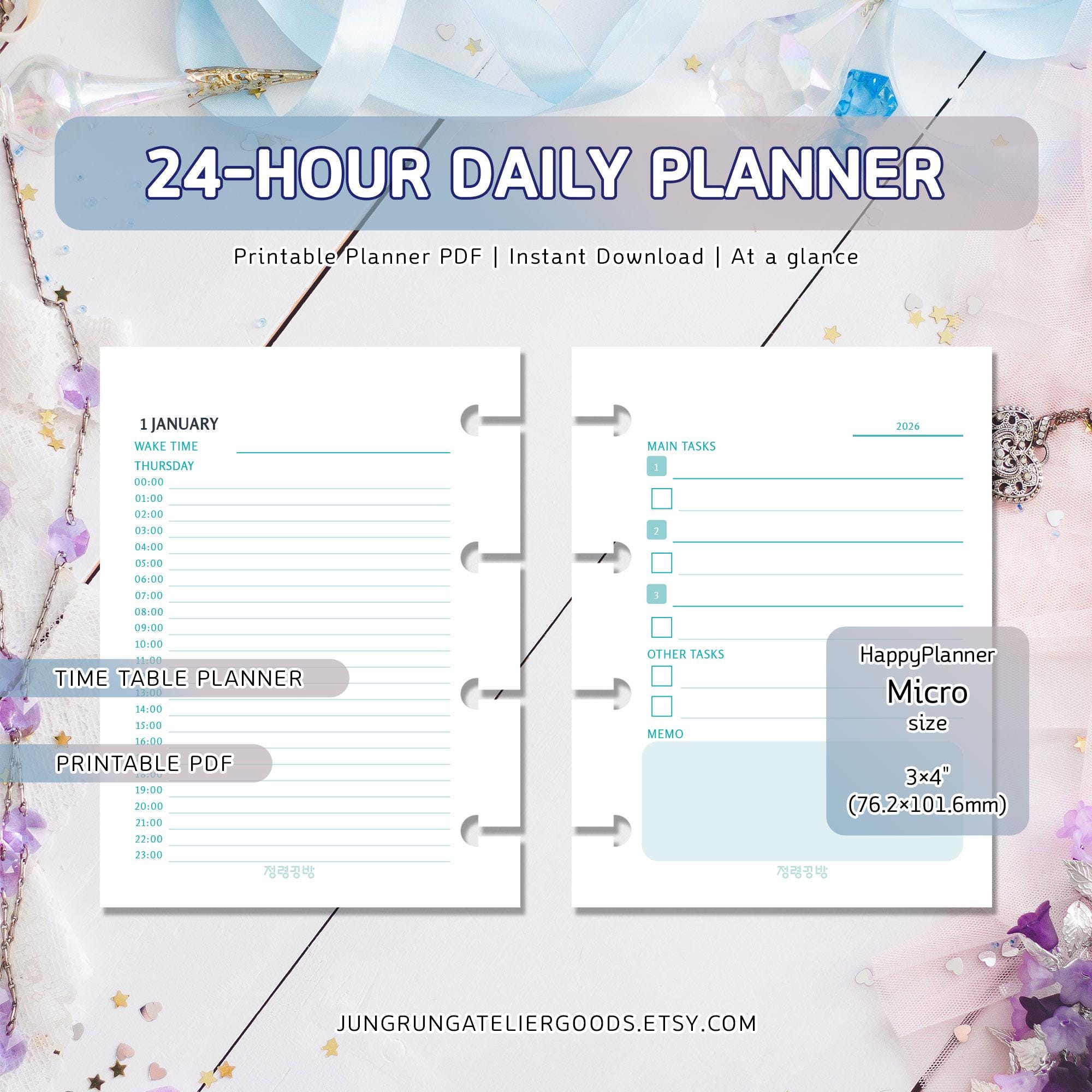 Printable 2026 Micro Happy Planner Inserts 24 Hour Daily Schedule 4 ...