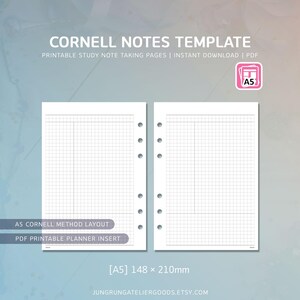 Printable Cornell Notes Template A5 Cornell Note Taking Paper Student Study Notes Cornell Method Note Taking PDF Planner Insert Lecture Note