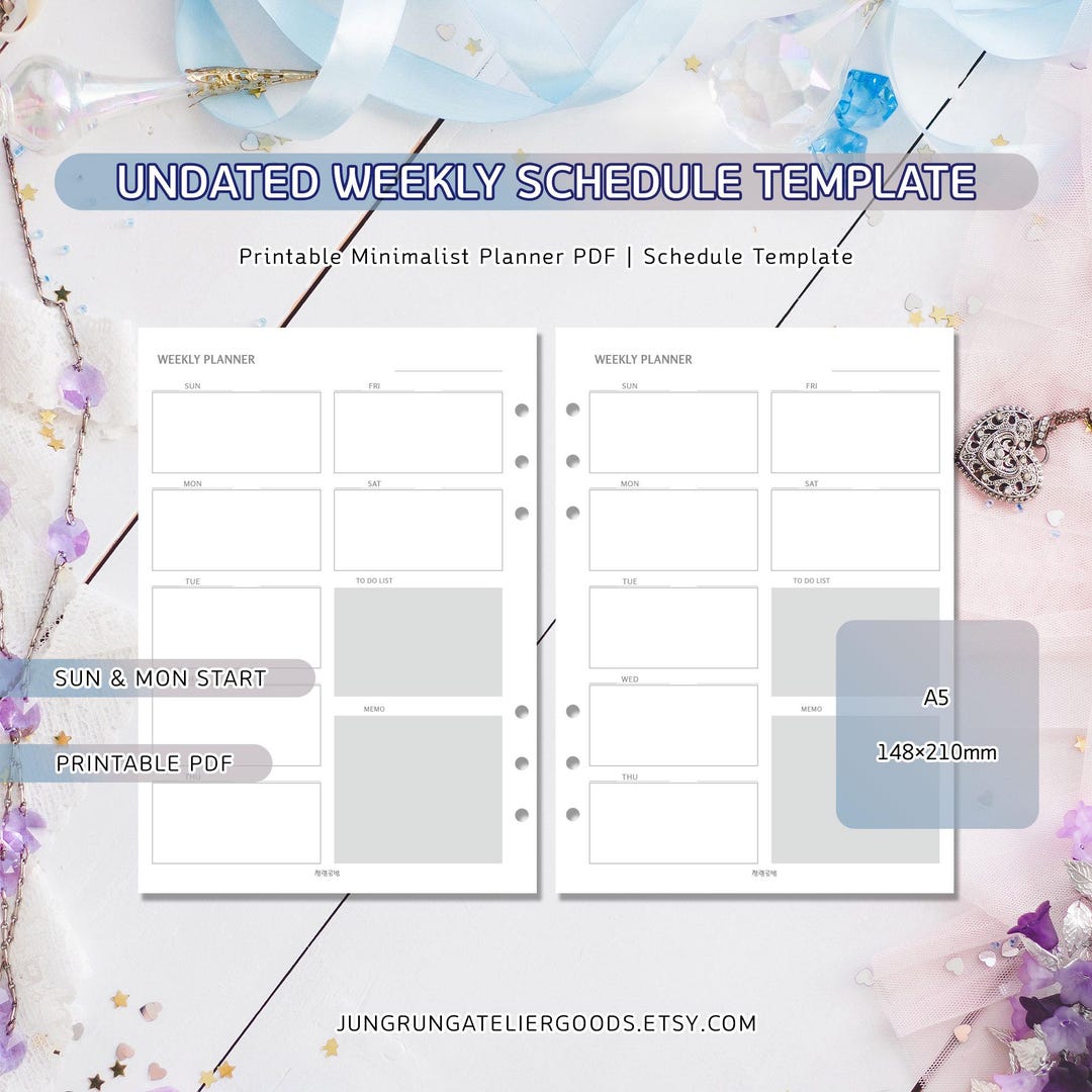 Undated Weekly Planner Printable Minimalist Weekly Schedule Template ...