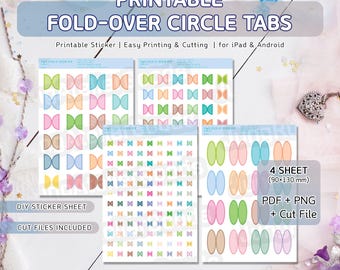 Pestañas plegables para planificador imprimibles SVG para Cricut y Silhouette. Pegatinas de índice de doble círculo para cuadernos. Pestañas plegables digitales PNG.