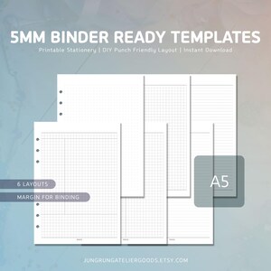 A5 Planner Inserts Printable 5mm Grid Paper Cornell Notes Template Dot Grid Bullet Journal Inserts Binder Refill Binding Margin Included PDF