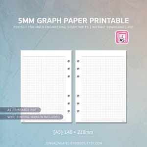 A5 Graph Paper Printable Grid Paper PDF Squared Notebook Template 5mm Graph Paper Insert Engineering Math Notes Printable Planner Pages