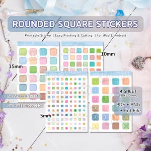Rounded Corner Square Planner Stickers 5mm 10mm 15mm Micro Boxes Small Square Decals for Bullet Journal Bujo Supplies Digital Planner PNG