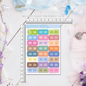 Aesthetic minimalist box tabs for indexing notebooks including SVG cut files and digital PNG formats for Goodnotes planners.